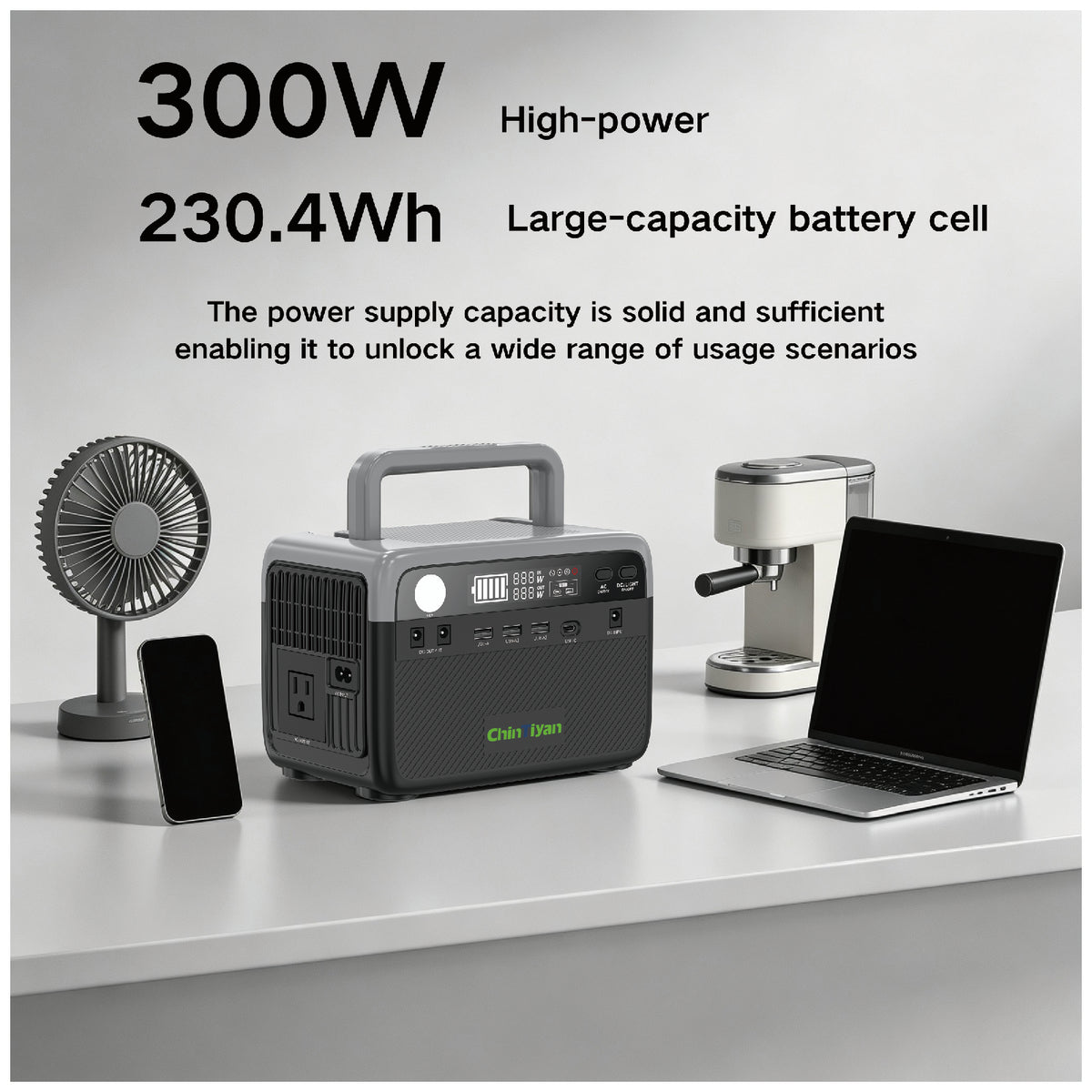 QT-BP030B 300W 230.4Wh US Pure Sine Wave LiFePO4 Solar Generator Portable Power Station
