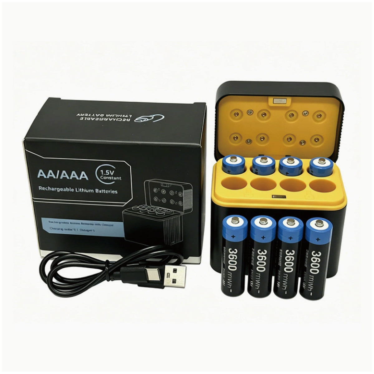 8pcs 3600mWh AA 1.5V Constant-Voltage Smart High-Capacity Rechargeable Lithium Batteries with Charging Cradle
