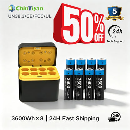 8pcs 3600mWh AA 1.5V Constant-Voltage Smart High-Capacity Rechargeable Lithium Batteries with Charging Cradle