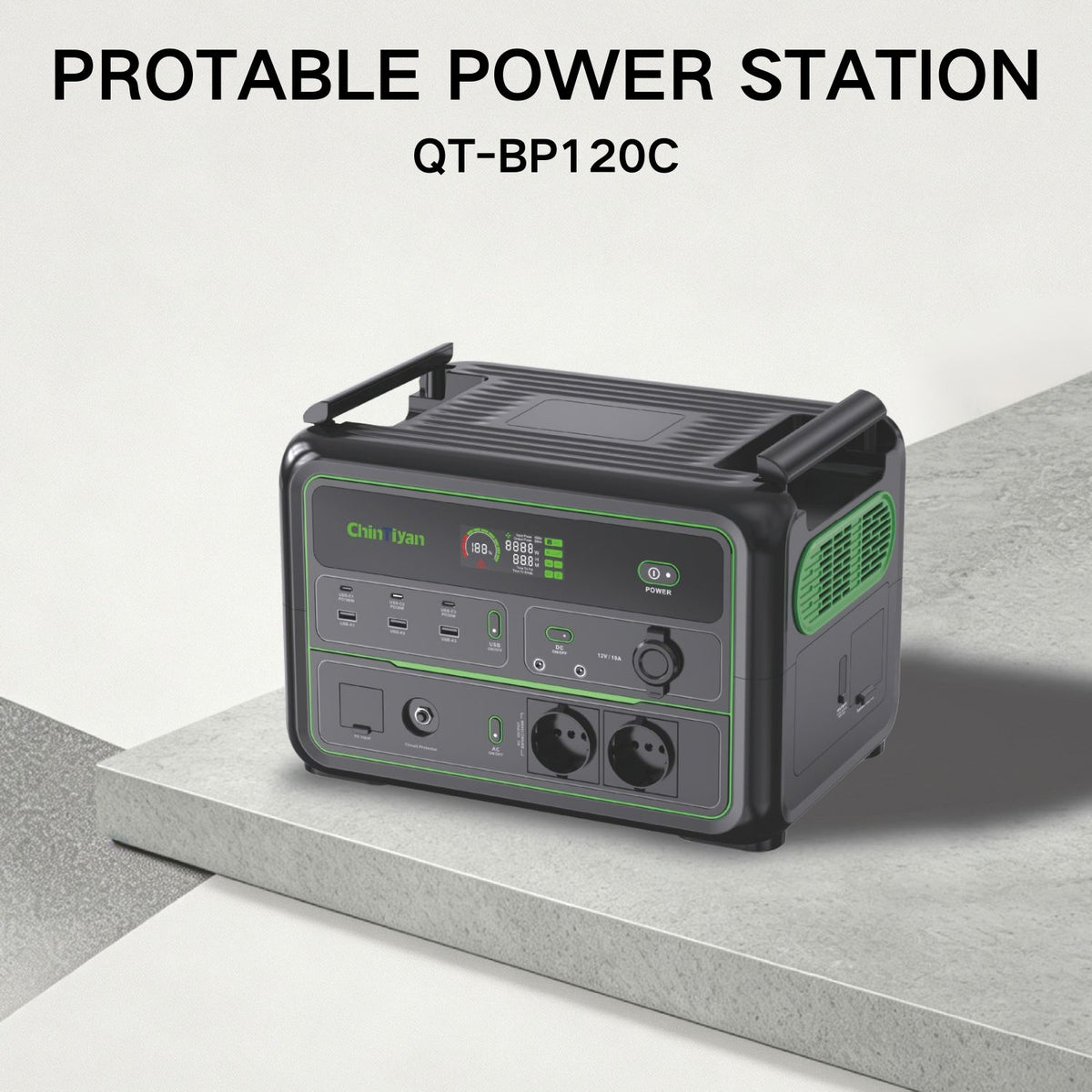 QT-BP120C 1200W 1008Wh EU Portable Power Station LiFePO4 Solar Generator Emergency Backup Battery with Wireless Charging