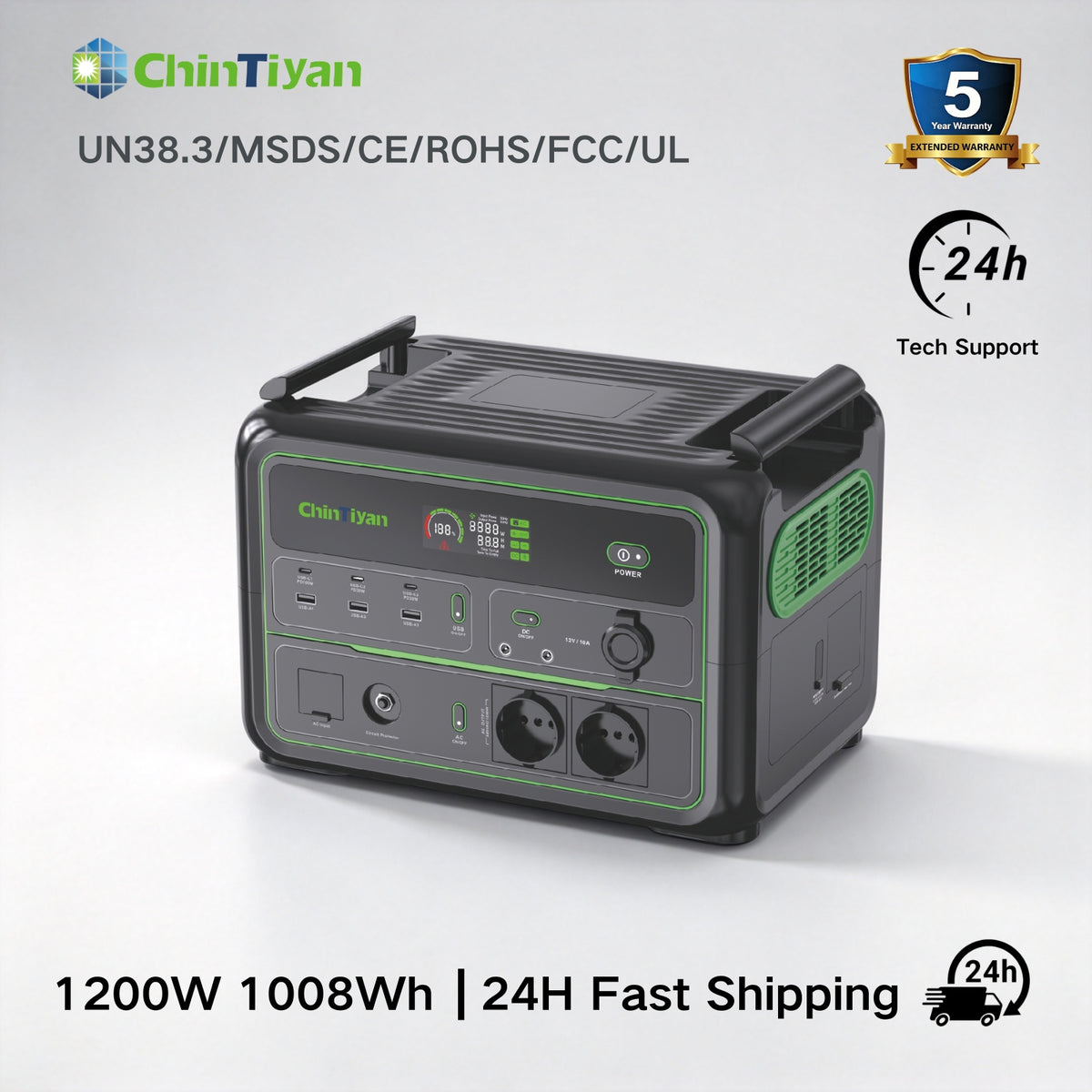QT-BP120C 1200W 1008Wh EU Portable Power Station LiFePO4 Solar Generator Emergency Backup Battery with Wireless Charging
