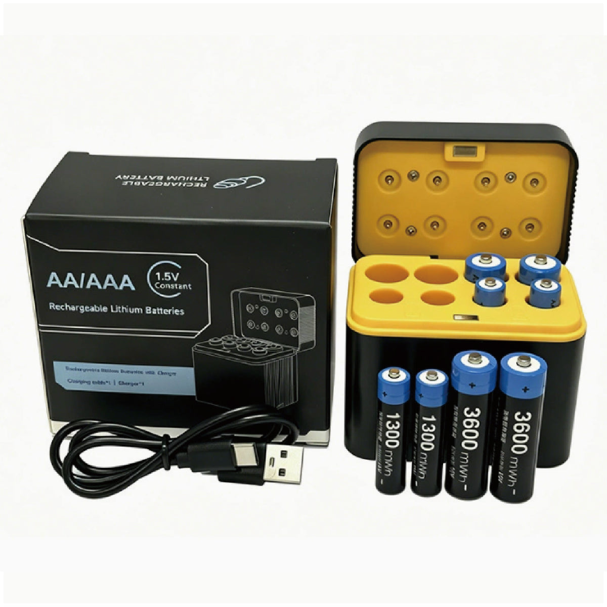 4pcs AAA (1300 mWh × 4) +4pcs AA(3600 mWh × 4) 1.5 V Constant-Voltage Rechargeable Lithium Battery Set with Smart Charger