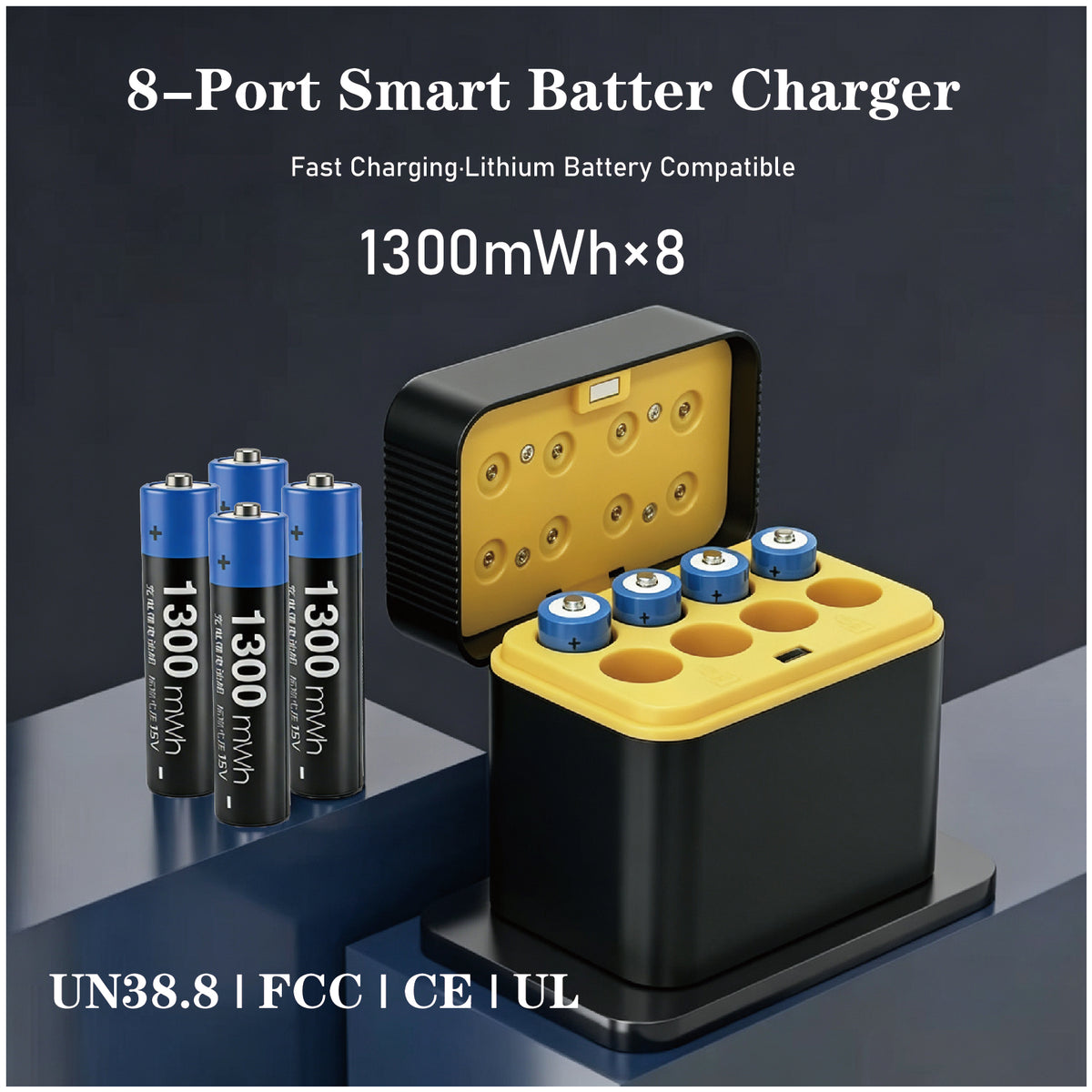 8pcs AAA 1300mWh 1.5V Constant-Voltage Smart High-Capacity Rechargeable Lithium Batteries with Charging Cradle