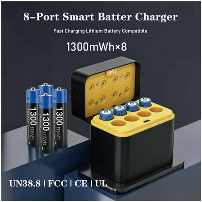 8pcs AAA 1300mWh 1.5V Constant-Voltage Smart High-Capacity Rechargeable Lithium Batteries with Charging Cradle