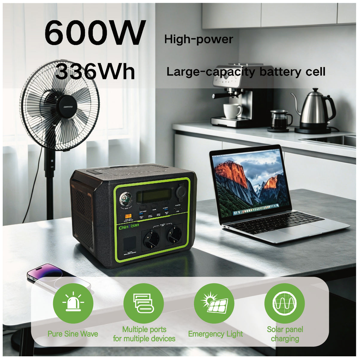 QT-BP060B 600W 336Wh Portable Power Station Camping Solar Generato