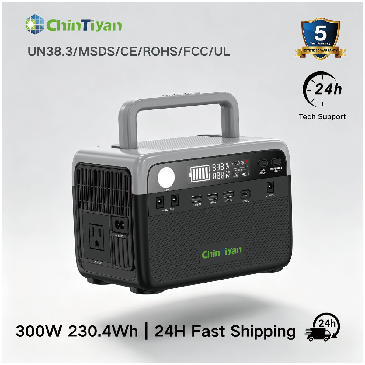 QT-BP030B 300W 230.4Wh US Pure Sine Wave LiFePO4 Solar Generator Portable Power Station