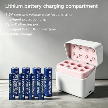 8-slot 1.5V Type-C Fast-Charging Smart Charging Case with LCD Screen for AA and AAA Lithium Batteries