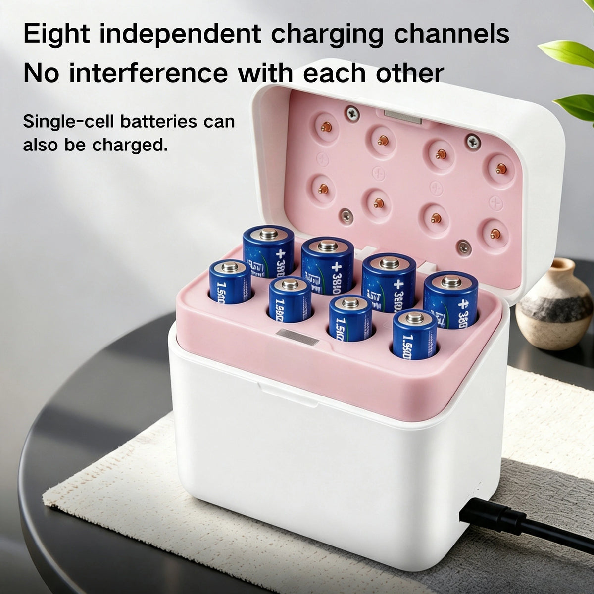 8-slot 1.5V Type-C Fast-Charging Smart Charging Case with LCD Screen for AA and AAA Lithium Batteries