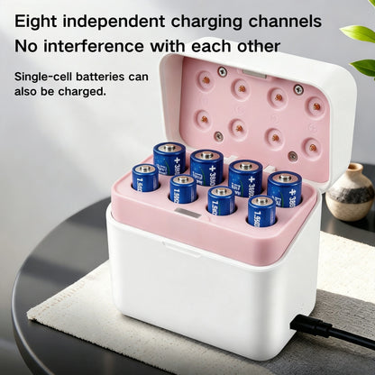 8-slot 1.5V Type-C Fast-Charging Smart Charging Case with LCD Screen for AA and AAA Lithium Batteries