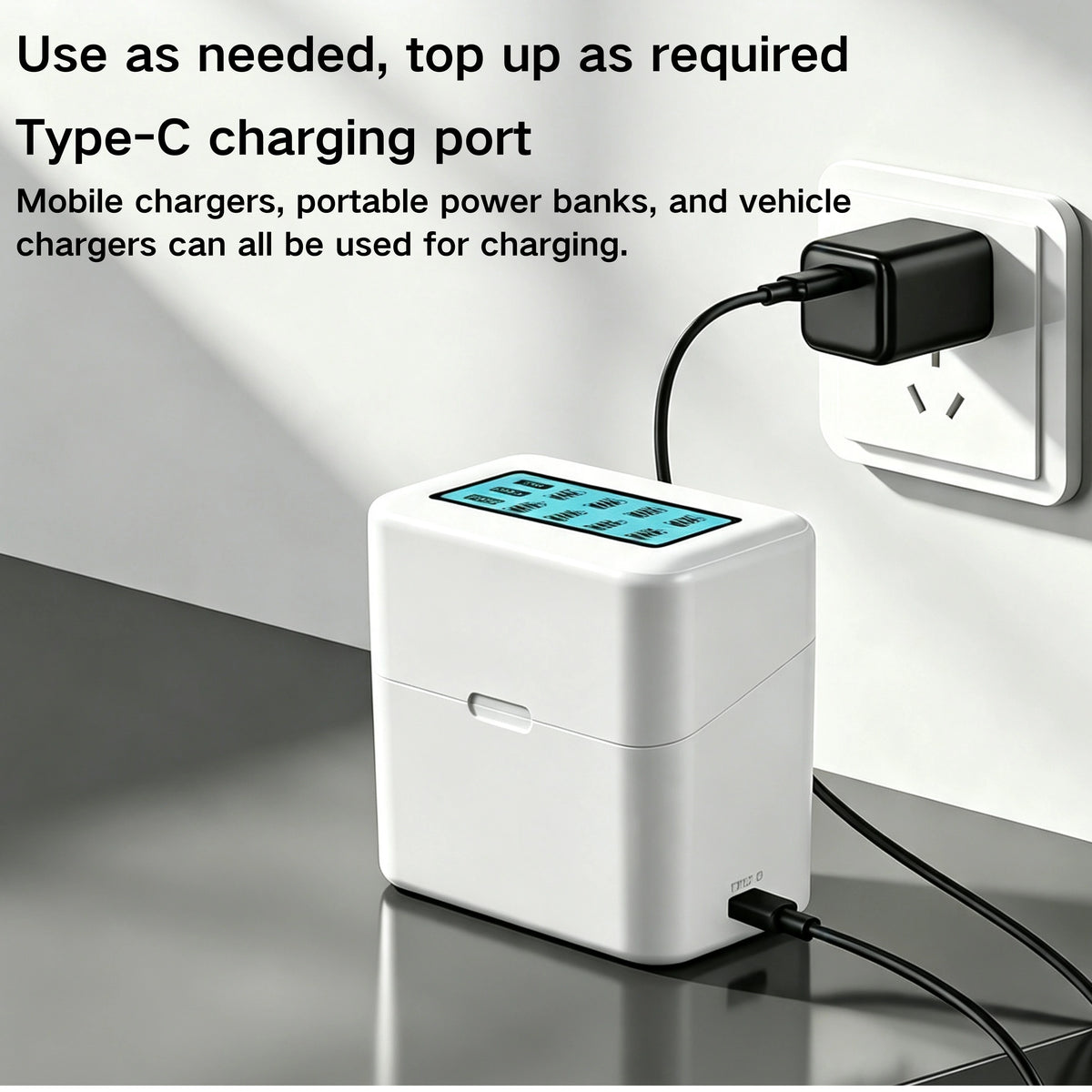 8-slot 1.5V Type-C Fast-Charging Smart Charging Case with LCD Screen for AA and AAA Lithium Batteries