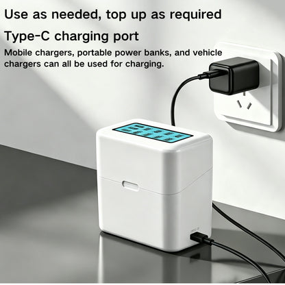 8-slot 1.5V Type-C Fast-Charging Smart Charging Case with LCD Screen for AA and AAA Lithium Batteries